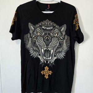 Men's Black Graphic Tee with Gold Accents